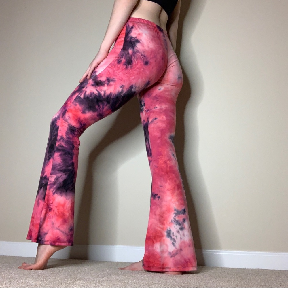 Pink Tie Dye Flare Leggings